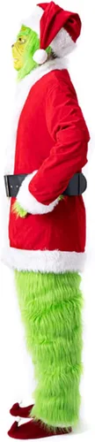 Vista 4 de Greatooly Disfraz feo de monstruo verde de Navidad, 7 piezas con abrigo de Papá Noel, pantalones verdes, cinturón, funda de zapatos, guantes