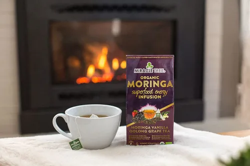 Vista 3 de Miracle Tree 's Moringa Energy Tea - Uva Oolong de vainilla Mezcla súper cafeína Alternativa de café saludable, perfecta para concentrarse