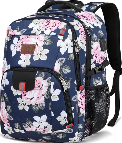 Vista 10 de Mochila para portátil de 17.3 pulgadas, mochila grande para computadora con puerto de carga USB, mochila resistente al agua y resistente