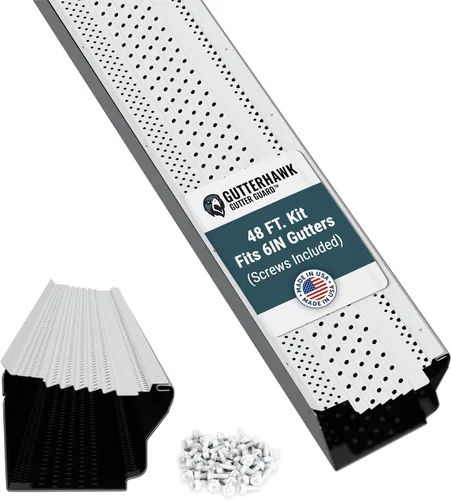 Vista 9 de GUTTERHAWK GUTTER GUARD - Kit de protector de canalones de aluminio negro de 48 pies (nominal). Incluye tornillos. Compatible con canalones de 5