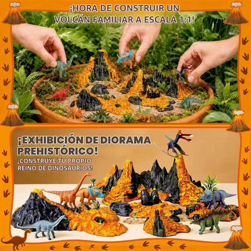 Vista 7 de Aydinids - Mini volcán con 12 figuras de plástico de dinosaurio Dinosaurio volcán pequeño realista para diorama de micro paisaje