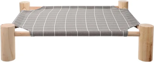 Detachable Raised Pet Bed Small Gray with Wooden Rack Elevated Dog Cat Camp Bed Washable for Indoor Outdoor Use