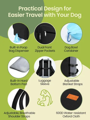 Vista 2 de Bolsa de viaje para perros, 25L Mochila de viaje para perros aprobada por aerolíneas para accesorios de viaje de mascotas con 2 contenedores