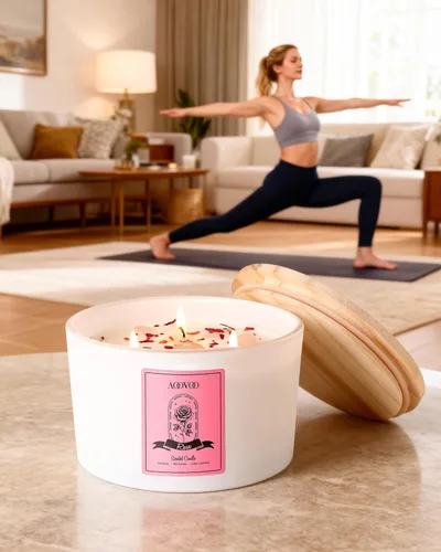 Vista 6 de AOOVOO Velas perfumadas de rosa para mujer, velas de soja de 20 onzas con 3 mechas para el hogar, vela de aromaterapia con cristales