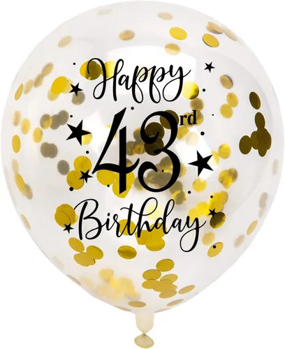 Globos dorados de látex con confeti número 43, decoración de globos para fiesta de cumpleaños de 43 años con confeti, 12 pulgadas, paquete de 16