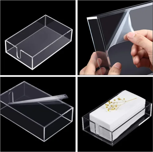 Vista 4 de Servilletero acrílico para mesa de cóctel, servilleta transparente para bebidas, cuadrado, rectangular, para cena, cocina, baño, restaurante, bar