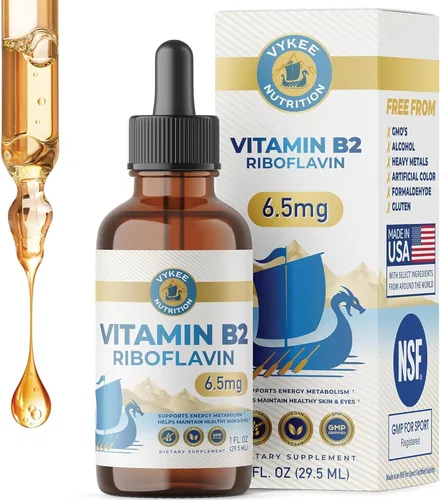 Vykee Nutrition Gotas de riboflavina de vitamina B2, suplemento líquido B2 para metabolismo energético, función celular y apoyo de la visión,
