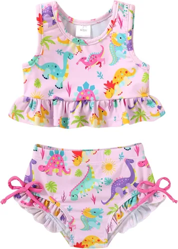 Vista 30 de YOUNGER TREE Traje de baño de verano para niñas pequeñas, sin mangas, traje de baño a rayas, traje de dos piezas, bikini