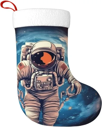 Astronauta Planet Print Christmas Stockings with Plush Cuff Fireplace Hanging Xmas Stocking Christmas Decorations for Family Holiday Xmas Party New