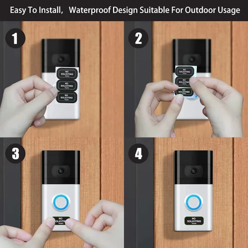 Vista 4 de Pequeño Cartel de No Solicitar para Casa, 1x0.5 Pulgadas Compatible con la mayoría de los Timbres, Resistente a la Intemperie y Robusto - Fácil