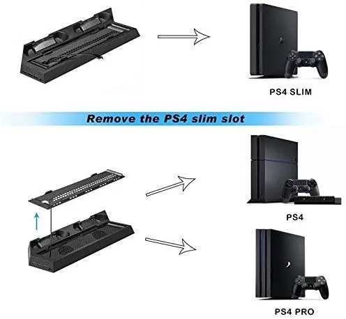 Vista 4 de OSTENT Cargador de doble controlador ventilador de refrigeración USB Hub Soporte vertical para consola Sony PS4SlimPro