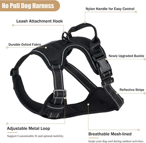 Vista 2 de Arnés para perro sin tirones, chaleco ajustable reflectante con clip frontal para mascotas con asa de fácil control para perros medianos y grandes