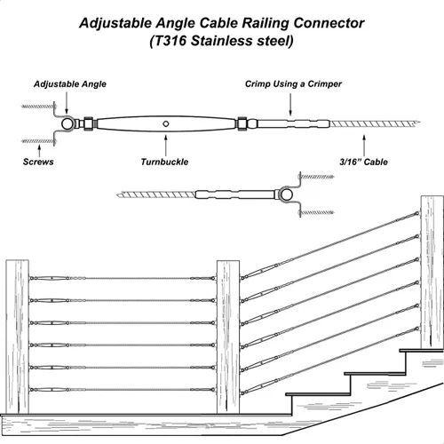 Vista 5 de Kit de herramientas de barandilla de cable de acero inoxidable, 20 pares para sistema de barandilla de cable 3/16, ángulo ajustable, grado marino