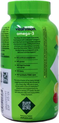 Vista 4 de Vitafusion Omega 3 Gummy Size 120ct Vitafusion Omega 3 Epa & Dha Gummy Vitaminas Asst Flavors 120ct, paquete de 3