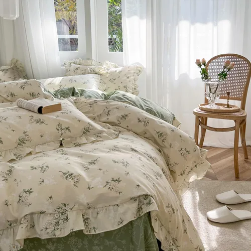 Vista 237 de mixinni Juego de funda de edredón de algodón floral para niñas y adolescentes, con lazos de cremallera, fácil cuidado, ultra suave y transpirable
