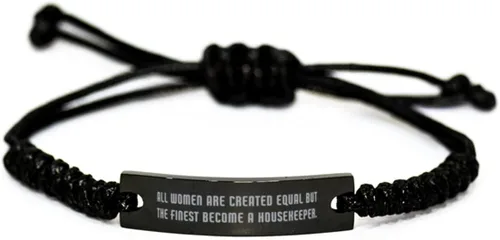 All Women are Created Equal but. Black Rope Bracelet, Housekeeper Present from Coworkers, Perfect Engraved Bracelet for Coworkers, Gift, Thank You,