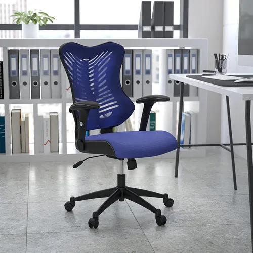 Vista 3 de Flash Furniture Kale Silla de oficina ergonómica giratoria ejecutiva de malla negra con asiento LeatherSoft y brazos ajustables Cuero negro