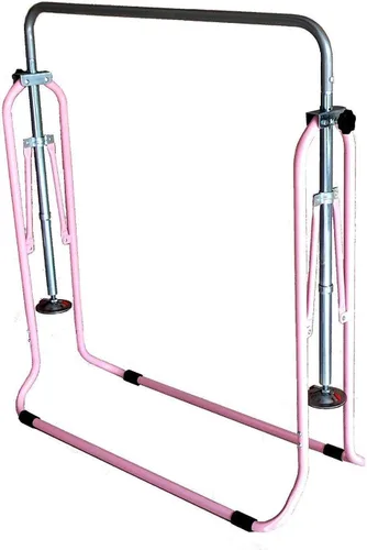 Vista 9 de Juego de columpios de gimnasia 3 en 1 para niños, barra de kip bar, anillos de trapecio, torre de escalada horizontal ajustable, color rosa