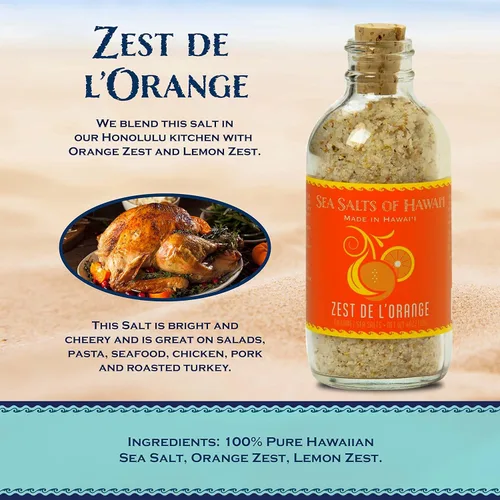 Sea Salts Of Hawaii Sal marina hawaiana con sabor a naranja, botella de 4 onzas, fabricada en Hawái