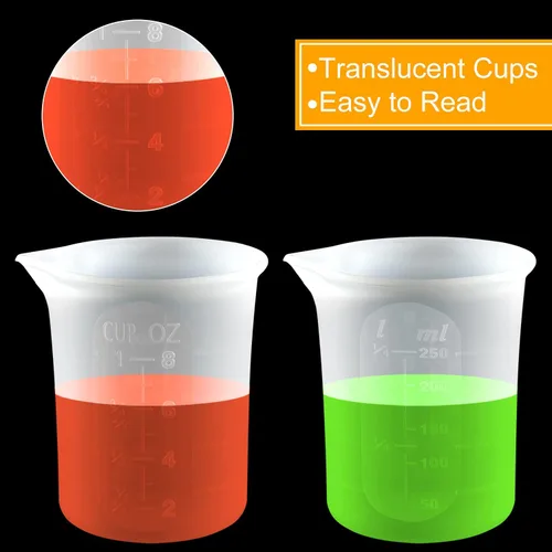Vista 3 de Coopay Vasos medidores de silicona de 8.5 fl oz para resina antiadherentes, herramientas de pegamento, escala precisa para hacer joyas de resina
