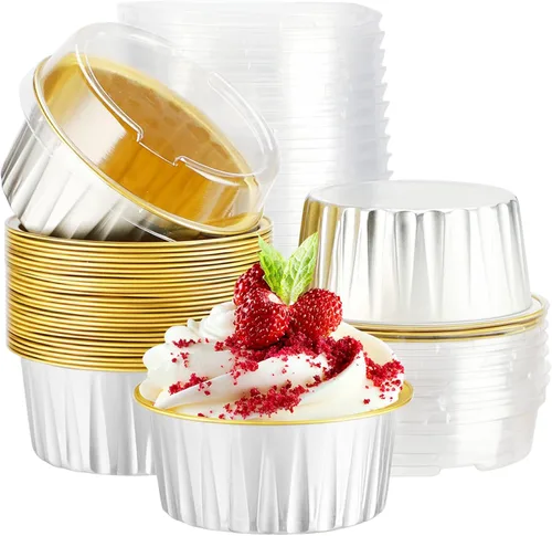 Vista 13 de EUSOAR Vasos de aluminio con tapas, 30 moldes desechables de papel de aluminio para muffins de 5 onzas, moldes para hornear, recipientes desechables