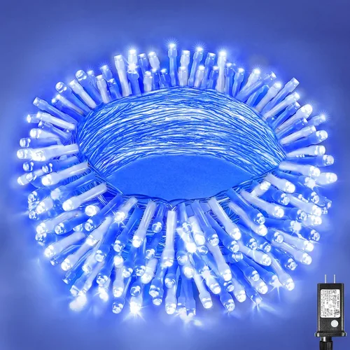 Guirnalda de luces navideñas con 100 LEDs, tira de 33 pies, 8 modos, conectable, impermeable, parpadeante, con temporizador y memoria, para Azul y