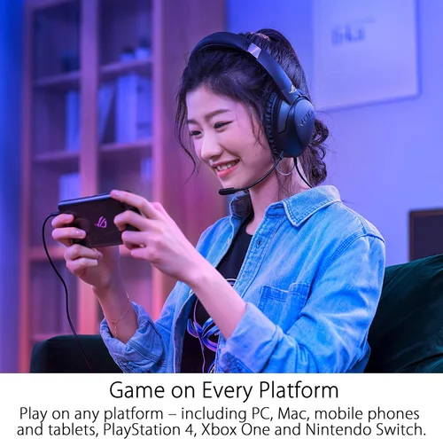 Vista 5 de ASUS ROG Strix Go Gaming Headphones with USB-C Adapter Ai Powered Noise-Cancelling Microphone Over-ear Headphones for PC, Mac, Nintendo Switch