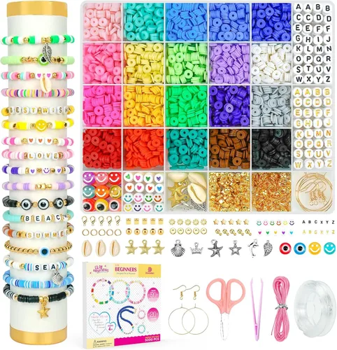 Vista 8 de Dowsabel Kit de Fabricación de Pulseras de 15000 Piezas de Cuentas de Arcilla, 4 Cajas de 72 Colores Kit de Pulseras de Cuentas de Arcilla