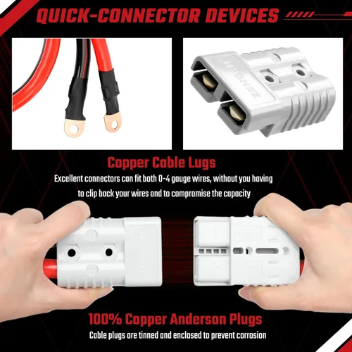 Vista 6 de Cables de puente resistentes, calibre 1/0, 1500 amperios, 20 pies, cables de batería de refuerzo con kit de instalación permanente y enchufe