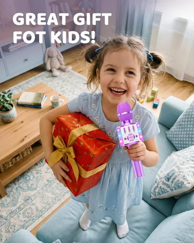 Vista 7 de Amazmic Juguetes para Niñas, Micrófono de Karaoke para Niños Micrófono para Niños Pequeños con Luces, para Niñas, Fiesta de Cumpleaños de Año Nuevo