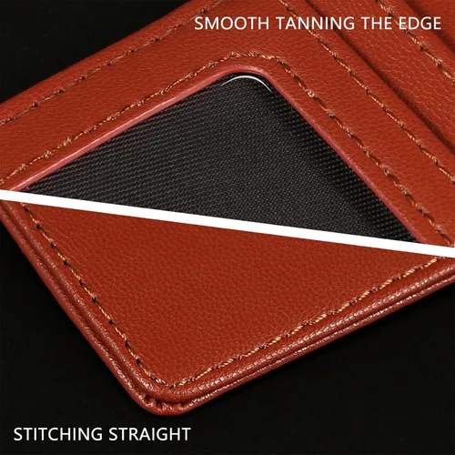 Vista 6 de Cartera delgada con bloqueo RFID para tarjetas, cartera minimalista de cuero con bolsillo frontal para mujer Slim, RFID Blocking, Minimalist, Front