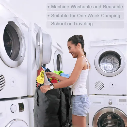 Vista 6 de BeeGreen Mochila de lavandería extra grande resistente, Negro, Con bolsillo frontal con cremallera