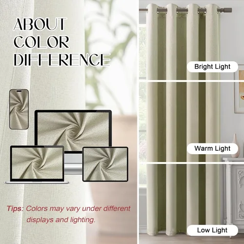 Vista 6 de Cortinas de Lino Beige con Bloqueo Total de Luz de 64 Pulgadas de Largo, Lino Sintético Texturizado con Bloqueo de Calor y Aislamiento Térmico