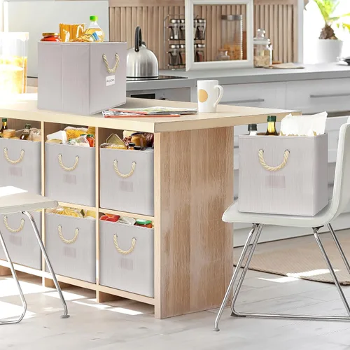 Vista 6 de SIMPLE HOUSEWARE Cubo de almacenamiento de 13 pulgadas con asas trenzadas, paquete de 3, color marfil