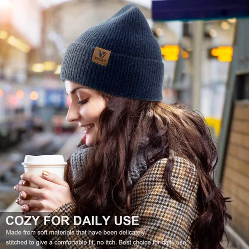 Vista 4 de Vgogfly - Gorro holgado y de punto para hombre, gorro para mantenerte caliente, gorro de invierno a rayas para mujeres y hombres, gorro liso con puño