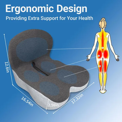 Vista 8 de Cojín de asiento de espuma viscoelástica, cojín para silla de oficina con soporte lumbar para aliviar la presión de la espalda, cojín de asiento