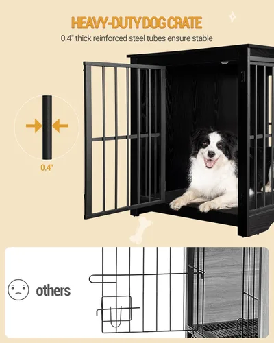 Vista 6 de Hzuaneri Mueble XL grande para perros, muebles de interior para perreras de 44.1 pulgadas con puerta de granero, jaula alta de madera para perros