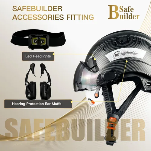 Vista 3 de Casco de seguridad para construcción con visera incorporada, casco duro ABS con visera ajustable, protección para la cabeza de trabajo ANSIISEA Z89.1