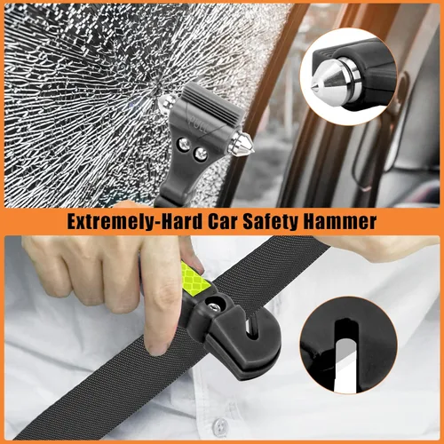 Vista 4 de 2 piezas para romper ventanas de automóvil, rompecristales, cortador de cinturón de seguridad, martillo de seguridad 2 en 1 para automóvil
