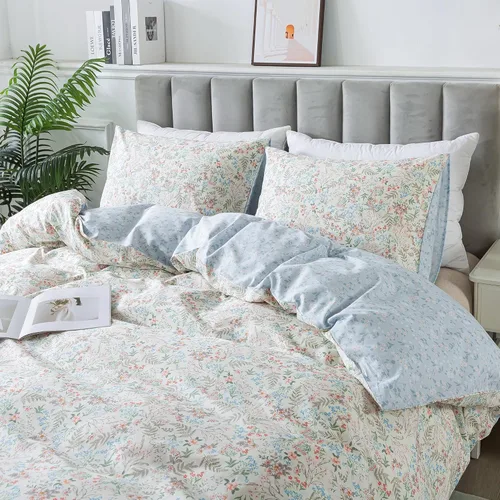 Vista 73 de HoneiLife Juego de funda de edredón floral 100% algodón, 3 piezas, suave, ropa de cama botánica con cierre de cremallera y lazos en las esquinas