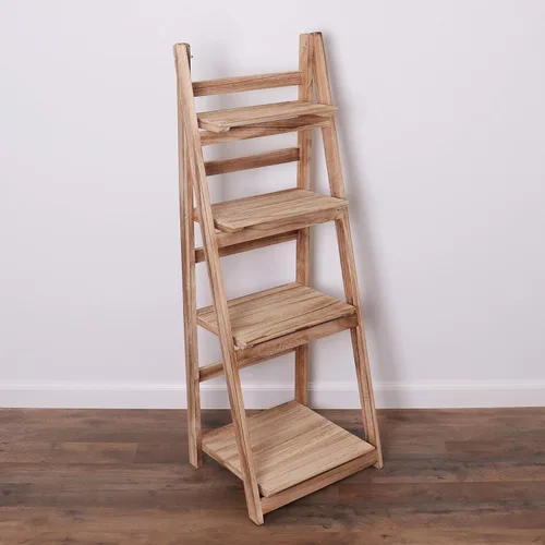 Milltown Merchants Distressed Ladder Shelf - Rustic Leaning Shelf for Home Decor (Driftwood)
