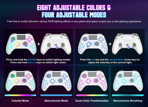 Vista 3 de Gamrombo Gaming Controller for PlayStation 5 PS5, PS4PS3PCSwitchSteam DeckMacAndroidiOS with RGB LED Lights, Hall Triggers, Hall Joysticks, Marco