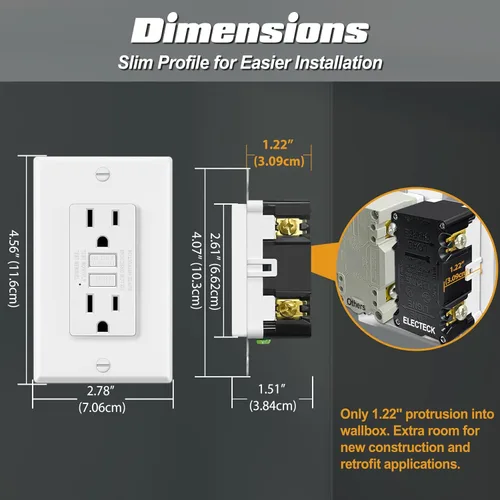 Vista 3 de ELECTECK Paquete de 5 salidas GFCI de 15 amperios, no resistentes a manipulaciones, receptáculos GFI decorativos con indicador LED, interruptor