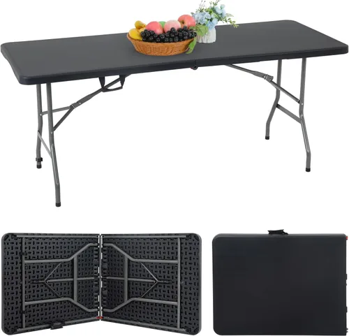 Vista 13 de FDW Mesa plegable de 6 pies, mesa portátil plegable de plástico para fiesta de picnic con asa de transporte (blanco, 6 pies)