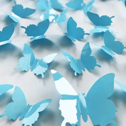Vista 4 de Calcomanías de pared 3D de mariposa azul aire, 24 unidades, calcomanías de mural extraíbles, calcomanías de pared para decoración del hogar