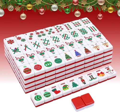 160 Pcs Christmas American Mahjong Set Only, 1.2 x 0.87 Inches Rojo y blanco
