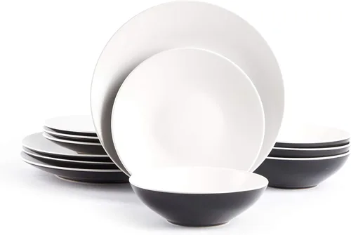 Vista 26 de Colors Life juego de vajilla, exterior negro brillante con interior de color mate