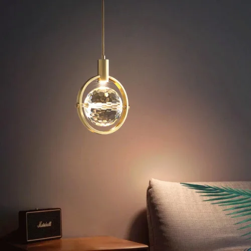 Vista 2 de 2 Pack Pendant Lights, Mid Century Globe Crystal Ceiling Hanging Lighting with Metal Decoration, Adjustable Height Neutral Light Chandelier for