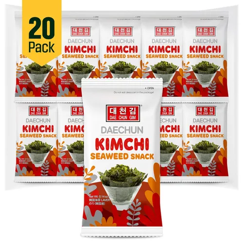 Vista 6 de Daechun (Choi's1) Snacks de algas marinas (paquete de 20), original, sal marina, té verde en polvo, vegano, keto, sin gluten, producto de Corea