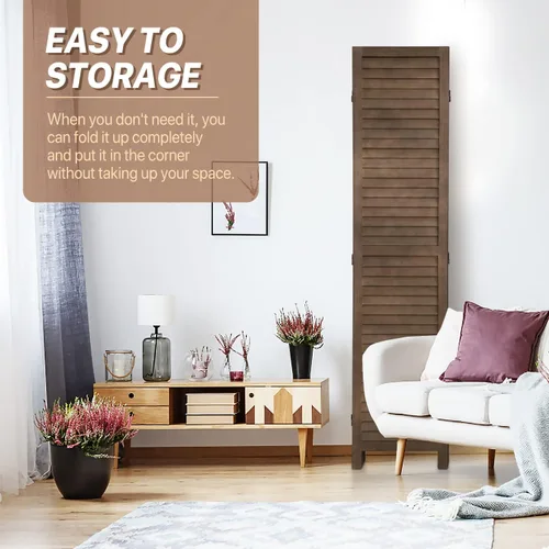 Vista 3 de Divisor de habitación de 4 paneles, pantalla de privacidad de madera, divisor de pared interior de 5.75 pies, pantalla de división portátil